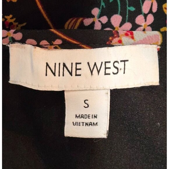 Floral Blouse Black Multi Color Nine West S Long Sheer Sleeve Lined Body Career - Picture 8 of 13